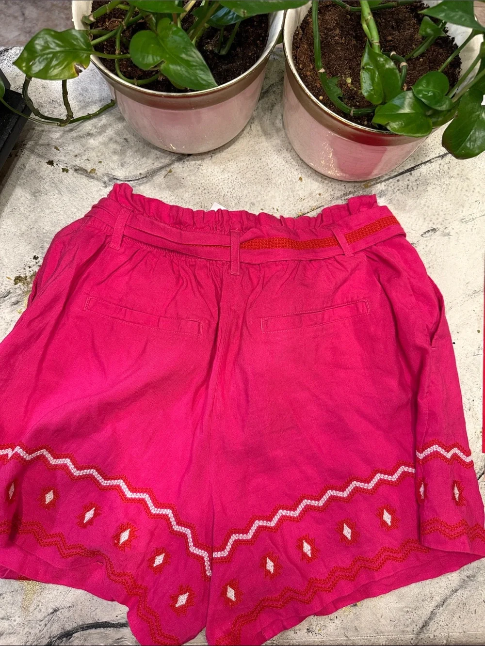 LOFT Fuchsia Embroidered Tie-Waist shorts size medium